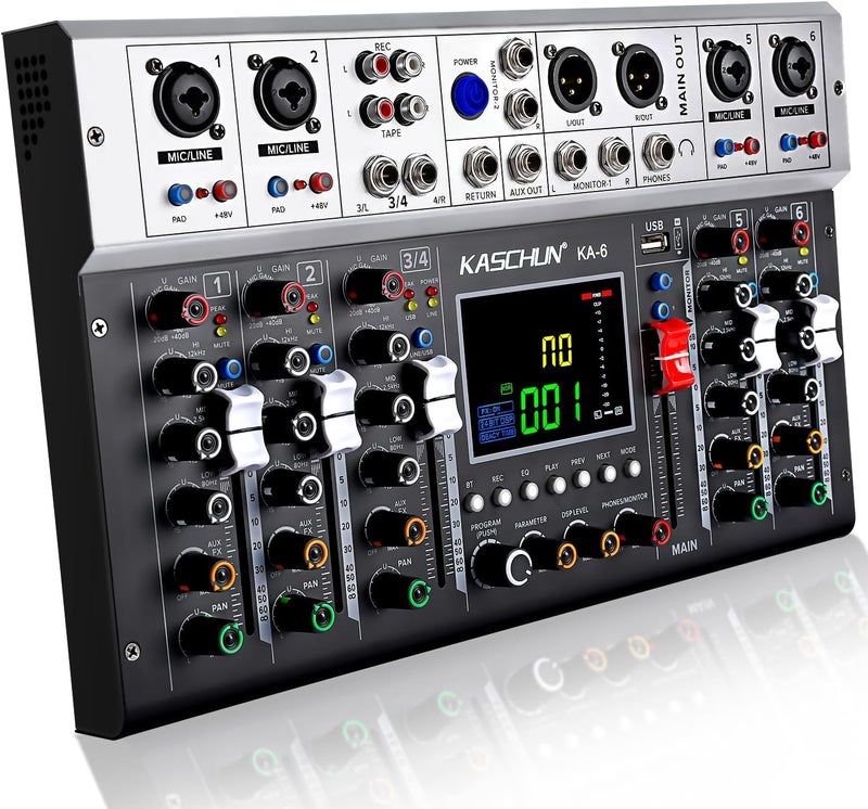Kaschun KA-6 6-Channel Professional Audio Mixer with Large LED Display, 256 DSP Effects, Portable Design – Ideal for Recording Studios, Live Broadcasts & Multi-Functional Use​ - Image 1